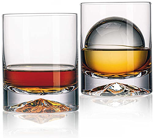 JBHO Hand Blown Crystal Double Old Fashioned Cocktail, Solid Whiskey Glasses, Rocks Glasses, Lowball Glasses - 12 Ounce - set of 2 - Perfect Size for Oversized Ice Cubes