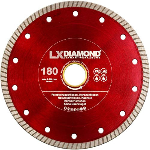 LXDIAMOND Diamant-Trennscheibe 180mm x 30,0mm Premium Diamantscheibe für Fliesen Feinsteinzeug Bodenfliesen Kreamik Natursteinfliesen Klinkerriemchen - extra dünn für exakte Schnitte 180 mm