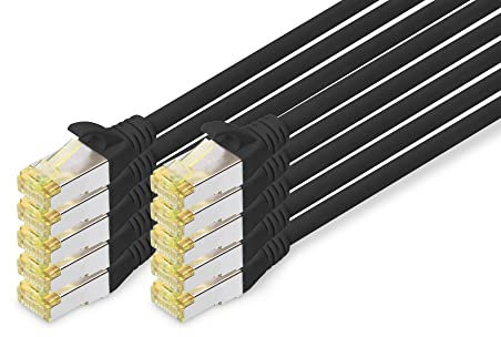 DIGITUS Cavo LAN Cat 6A - 1m - 10 pezzi - Cavo di rete RJ45 - S/FTP schermato - Compatibile con Cat-6 e Cat-7 - Nero