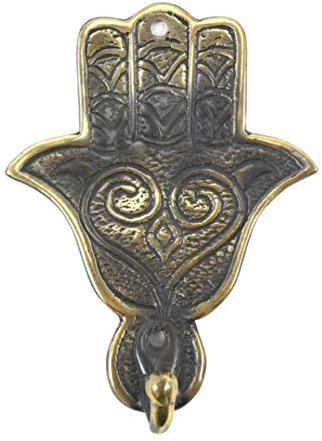 Coco Papaya Wandhaken, 11 cm – Garderobe Hand der Fatima, 1 Haken aus Messing, orientalischer Stil