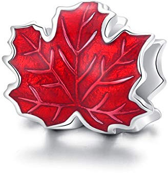Breloque en argent sterling 925 en forme de feuille d'érable compatible avec bracelet et collier Pandora Rouge, Argent sterling Zircone cubique Argent, oxyde de zirconium.