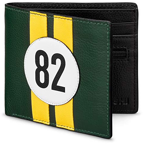 Race Car Livery #82 b枚rse Herren Leder von Yoshi Echt Gr眉n/Schwarz Leder b枚rse RFID Blocking Wallet Slim Wallet f眉r M盲nner