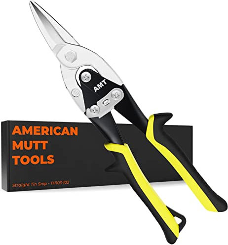 AMERICAN MUTT TOOLS Professionelle Blechschere, 25,4 cm (10 Zoll) Compound Action gerader Schnitt – einfach durch Stahl, Zinn, Draht, Kupfer, Vinyl und Leder schneiden – ideal für Heimwerker und Bau