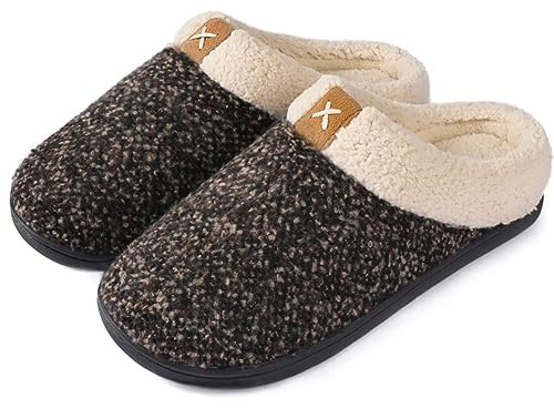 ULTRAIDEAS Zapatillas de Casa para Hombres de Espuma Viscoelástica con Forro de Felpa, sin Cordones, con Suela de Goma Antideslizante para Interiores y Exteriores, Marrón, 44/45 EU