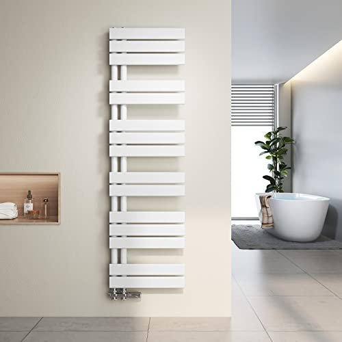 Heilmetz Badheizkörper Flach Design Heizkörper Handtuchtrockner für Badezimmer Handtuchheizkörper mit Seitenanschluss 400x1385mm Handtuchwärmer Weiß 570W