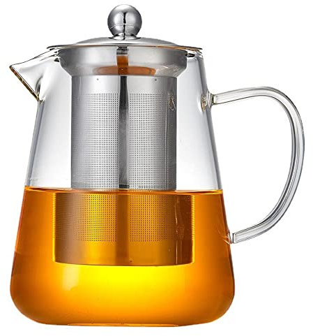 TAMUME Tetera de Cristal con Filtro de Acero Inoxidable para Verter Fácil (1300ML)