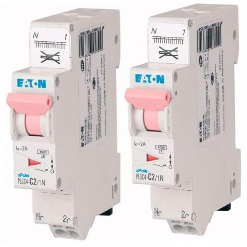 EATON 109125 PLGC4-C2/1N - DISJONCTEUR MODULAIRE PH/N - Blanc - MANETTE ROSE - 1P+N / 2 A - COURBE C - Raccordement direct sans vis - 2 disjoncteurs