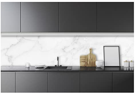 WallArena Fototapete Küche Abwaschbar Marmor - 250x60 cm Einteilig Premium Küchenrückwand - Inklusive Kleister Modern Küchentapete Fototapeten Vlies Tapete UV-Beständig Montagefertig