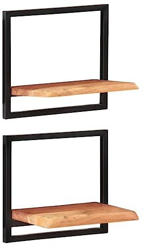 vidaXL 2X Wandregal Wandregale Hängeregal Bücherregal Schweberegal Badregal Küchenregal Wandboard Regal Regale 40x24x35cm Massivholz Akazie Stahl