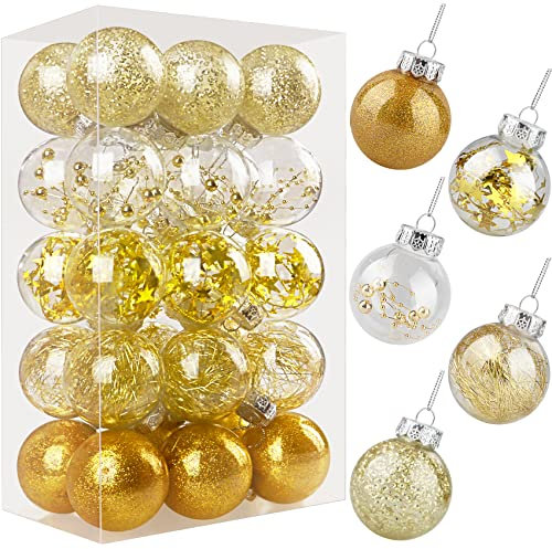 Palline di Natale Oro 6 cm 30 pezzi Decorazioni Albero di Natale, Palle di Natale Trasparenti Particolari Palline Albero Natale con Cordino, Palle Addobbi Natalizi per Decorazione Natalizia Casa