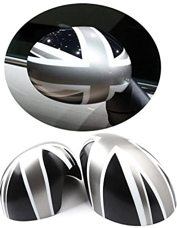 MINI Extérieur Miroir Décor, coques de rétroviseurs latéraux pour Mini Cooper One/S/JCW R55 R56 R57 R58 R59 R60 R61 (Union Jack gris, Série R Pliage manuel)