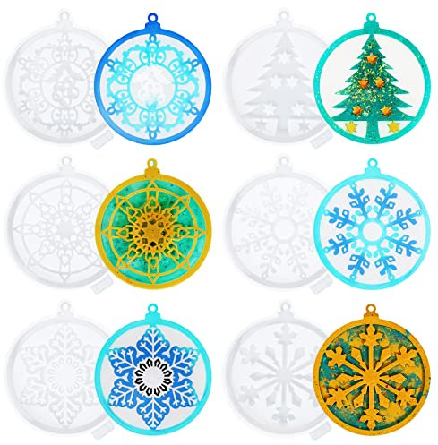 PHOGARY Schneeflocken Epoxidharz Formen Weihnachtsdekorationen Schneeflocken Silikonformen, 6pcs Kristall Epoxid Gussform, Weihnachtshandwerk, Weihnachtsbaum Anhänger Ornamente