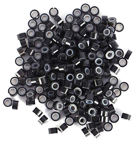 2000 Pcs Silicone Lined Nano Rings Beads, 5mm Micro Nano Beads Micro Rings Links Hair Beads for Nano Tip Hair Extensions (Black)
