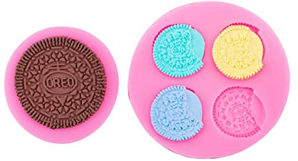 Fondant Molds 2 Sets of 4 Sandwich Cookies Oreo Silicone Mold Baking Cake Chocolate Decoration Clay Soft Pottery Drop Glue Mold
