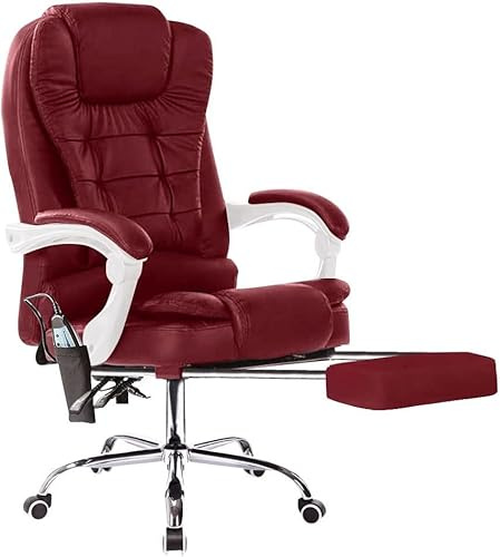 Neo Executive Gaming Computer Home Desk Office High Back Padded Swivel Recliner Reclining Fabric Leather Massage Chair Adjustable With Footrest Support (Burgundy - Leather)