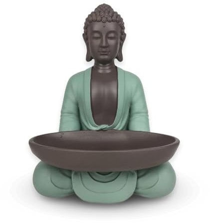 Statuetta vuota tasca Boudha - Decorazione Zen e Feng Shui - per creare un'atmosfera rilassante e spirituale - idea regalo portafortuna - altezza: 20 cm - colore: verde e marrone - Zen'Light