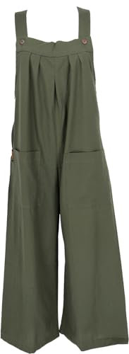 GURU SHOP Salopette Ariose Ethno Style Oversize Tuta da Donna Cotone, verde oliva, 42