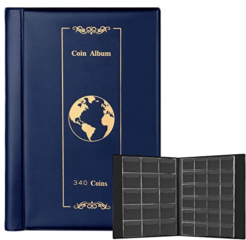 UKOFEW Münzen Aufbewahrung, 340 Stück Euro Münzen Sammelalbum Münzalbum, Coin Album Münzenalbum für Münzsammlung Zubehör, Geldwährung, Pfennige, Penny, Viertel (Blau)