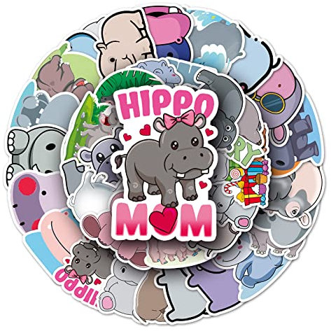 Bric dodo 50Pcs Hippo Stickers Vinyl Waterproof Aesthetic Personalised Stickers for Teens Boys Girls Adults Children