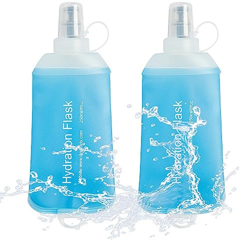 J.CARP 2Pcs 250ml Soft Flask Running Water Bottles, TPU Foldable Running Hydration Flask for Hydration Pack Cycling Hiking Climbing Outdoors Motorbike