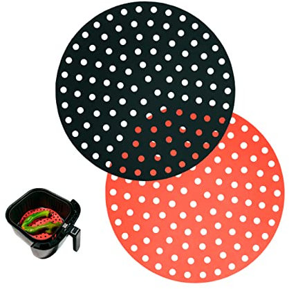 Pack de 2 Alfombrilla de Silicona - Revestimientos Redondos Reutilizables para Freidora de Aire - Rejilla Freidora sin Aceite Antiadherente - Para Freidora de Aire 23cm