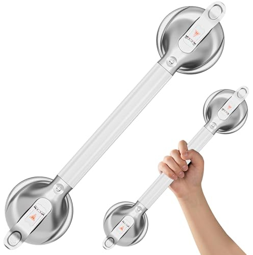 DAILYLIFE Saugnapf-Haltegriff für Badezimmer, werkzeugloser Duschgriff, tragbarer Haltegriff für Badewanne, Sicherheitsschiene für behinderte ältere Menschen, 53.3 cm, Silber