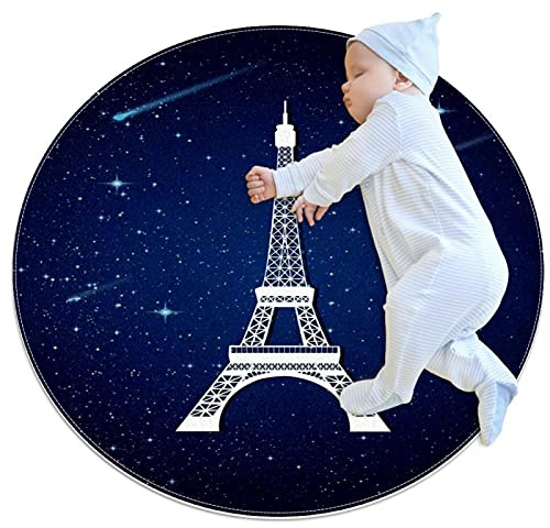 VBFOFBV Teppiche für Schlafzimmer, Ultra-luxuriöser, weicher und Dicker, Rutschfester Teppich für Kinder, Babyzimmer, Kinderzimmer, moderner Dekorteppich,Cartoon Himmel und Stern Paris Eiffelturm