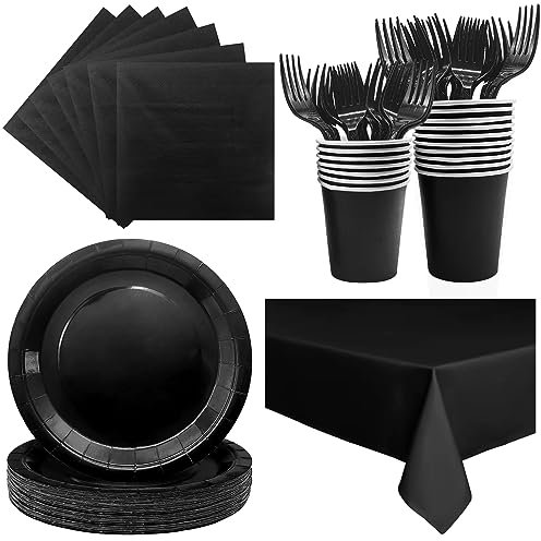 WYQJHKV Severs Lot de 25 assiettes en carton jetables pour 22,9 cm, assiettes en carton noir pour anniversaire, fête de mariage