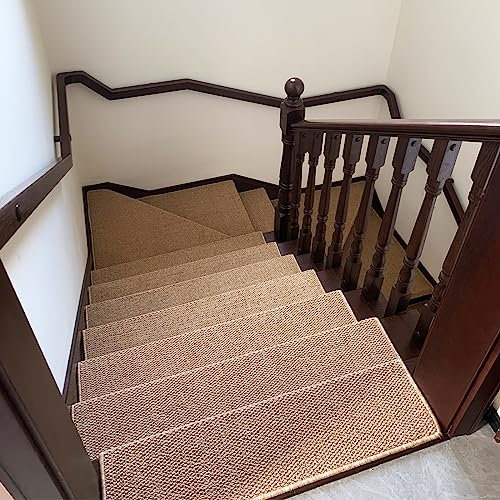 Stufenmatten Innen Ohne Kleben, Teppich Treppenstufen Selbstklebend Sisalimitat, Antirutschmatten Treppenstufen, Treppenschoner für Holztreppen, Treppenteppich Weich für Kinder Ältere Haustiere ( Size