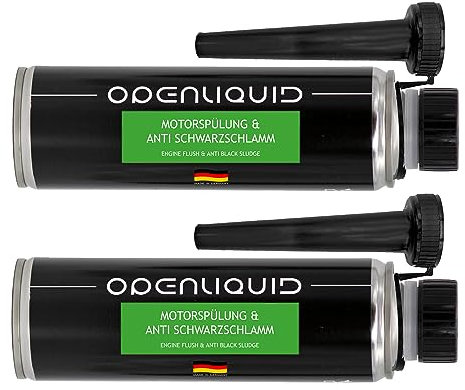 OPENLIQUID Motorspülung & Anti Schwarzschlamm - Motor Reiniger Additiv für Auto - vor dem Ölwechsel - Benzin- Gas- & Dieselmotoren - gegen Schlamm & Ablagerungen an Kolbenringen (2X 300 ml)