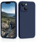 CALOOP Slim-Fit for iPhone 13,Sturdy Shockproof Hard Frame Cover with Anti-Scratch Microfiber Lining,Skin Soft Liquid Silicone,Full Protection for Screen and Camera Lens(Navy Blue)