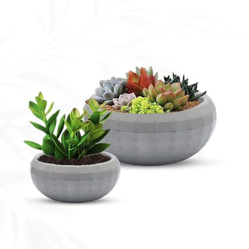 LANTBERG®️ | Premium 2er-Set Blumentopf 4,2 L + 0,7 L | Selbstbewässerungssystem mit Wasserspeicher | Pflanzengefäß Übertopf Grau für Innen- und Außenbereich | Arrangement Plant Pot Set (Granit Grau)