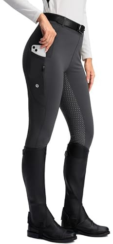 SANTINY Women's Horse Riding Pants Zipper Pockets Silicone Full-Seat Breeches Equestrian Schooling Tights for Women (Dark Grey_M)