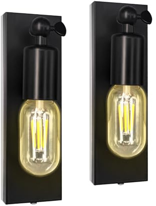 Chrasy E27 Wandleuchte Innen Modern Wandlampe Innenwandleuchte Schwarz Industrial Lampe E27 mit Schalter Lampe Pendelleuchten Wandleuchte Nachttisch Lampen (Ohne Leuchtmittel) (2PC)