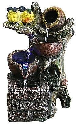 Indoor Waterfall Fountain,w/Bird Resin Waterfall Fountain,Cascading Water Bowls On Rocks Tabletop Fountain,for Home Desk Decoration