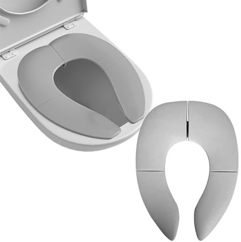 Reisetöpfchensitz für Kinder Portabler Toilettensitz Klappbarer Reise-Töpfchensitz für Jungen und Mädchen Passend für Runde Und Ovale Toiletten Rutschfeste Saugnäpfe Inklusive Reisetasche(Grau)