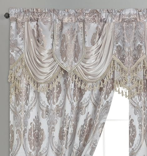 GOHD Luxe Love Jacquard-Fenstervorhang mit angenähtem modischem Volant und Taftrückseite 2-teiliges Set (Sand, 213,4 cm lang x 137,2 cm breit mit 45,7 cm Volant x 2 Stück)