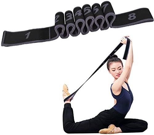Yoga Gurt Stretching band mit 8 Schleifen, Stretching Band Verstellbares Elastic Band Fitness Stretchband Dehnungsband Hochelastischer Gymnastikband für Pilates,Tanztraining, Gymnastik (Grau)