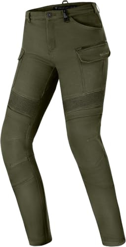 Shima Giro Pantalon Moto Mujer Protectores Airforce Homologado Ajustado Textile Cargo Urbano Pantalón Protección de Rodilla Ventilado Elástico Ropa de Verano (Femenino, Khaki, 24/30)