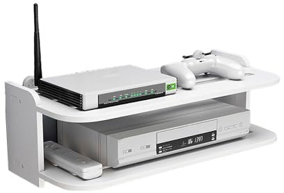 Guoyoocc Floating Tv Shelf Set-top Box Shelf,Sky Box Shelves,Unit Storage Rack,Cable Box,2 Tier Wall Mounted Media Console For Cable Boxes/Routers/Remotes/DVD Players/Game Consoles,White