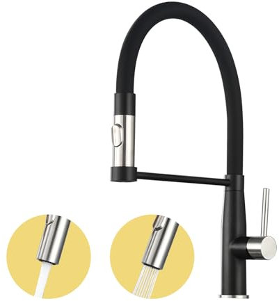 Baollansa rubinetto lavello cucina, kitchen faucet con beccuccio flessibile, miscelatore cucina in silicone tube, girevole a 360°, rubinetto cucina acciaio inox con due funzioni (nero)