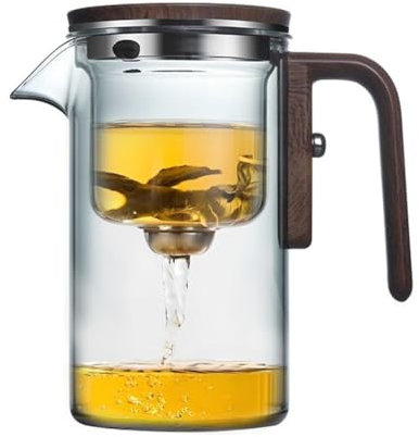 Wmool Enchanti Teekanne, Enchantipot Magische Teekanne, Wassertrennung Glas Teekanne mit Holzgriff, Enchantipot Magic Pot Press Control Magic Tea Pot, für losen Tee Hexerei Teekanne
