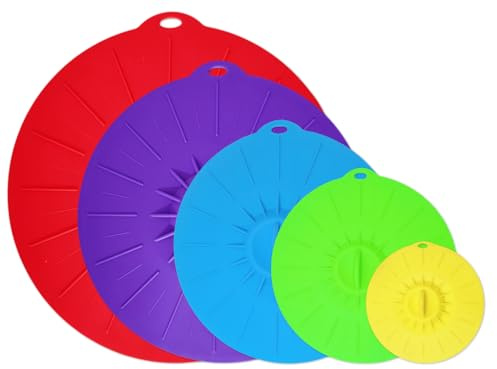 Anlising Set 5 Coperchi a Ventosa in Silicone - Riutilizzabili per Ciotole, Piatti, Pentole, Frigorifero (5 Dimensioni)