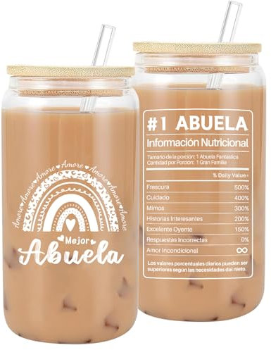 VivaJoy Regalo Abuela - Regalo Abuela Cumpleaños, Los Mejores Regalos Para Abuelas Que Los Nietos Pueden Regalar, Vasos Con Tapa Y Pajita, La Taza Abuela Ideal Que La Sorprenderá