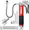 Ingrassatore Manuale 8000 PSI – Schmierpistole mit 2 Flexiblen Schläuchen, 2 Metallrohren, 1 Federschlauch, Standard- & Verstärkter Anschluss, Spitze – für 400g Kartuschen - Rosso