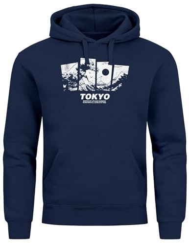 Neverless® Hoodie Herren Japan Tokyo Große Welle Kanagawa Japanische Kunst Aufdruck Männer Fashion Streetstyle Navy XXL