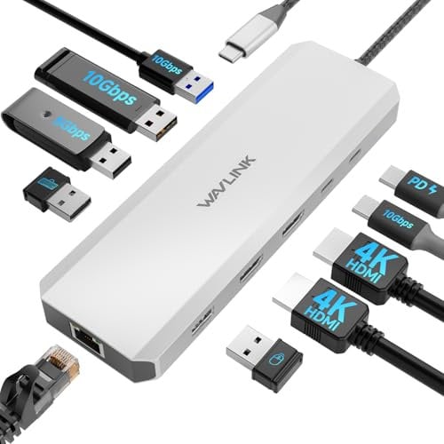 Laptop Docking Station, WAVLINK 10G USB C Hub with Dual HDMI, 100W PD in, 10Gbps USB-A/C 3.2, 5Gbps USB-A, USB2.0, Gigabit Ethernet for Dell/HP/Lenovo etc, Windows Systerm Computer Only