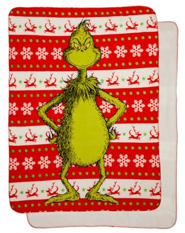Franco Dr. Seuss The Grinch Holiday Christmas Kinder-Bettwäsche, weicher Plüsch, gemütlich, Sherpa-Decke, Überwurf, 116,8 x 152,4 cm, offizielles Lizenzprodukt