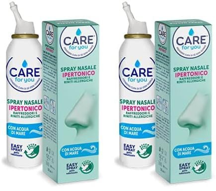 CARE For you, Spray Nasale Ipertonico - Spray Nasale Raffreddore ed Allergie, Soluzione con Acqua di Mare, per Inalazione e Aerosol, Adatto ad Ogni Età, 125ml (Confezione da 2)