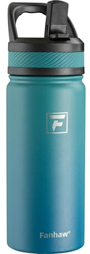 Fanhaw 550 ml Kids Insulated Water Bottle with Straw Lid – Stainless Steel Double Wall Vacuum, Leak-Proof, BPA-Free Water Bottles for School Boys & Girls(Green Blue)